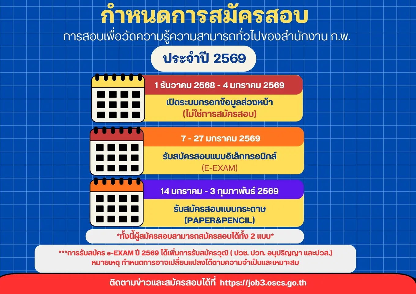 กำหนดการ สอบ ก.พ. 69
